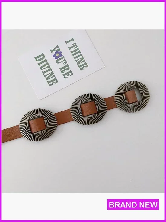 Western Concho Belt Boho Style Adjustable Faux Leather Disc Buckle Fashion - Picture 2 of 4